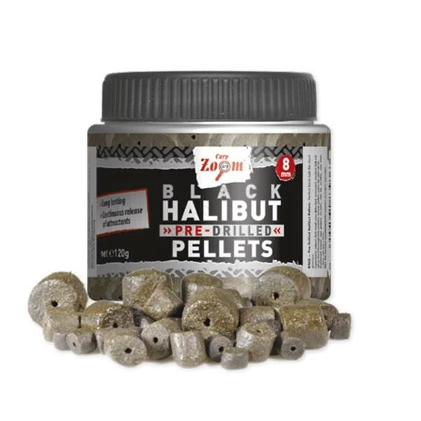 Carp Zoom Pre-Drilled Black Haibut Pellets 120gr 1 Carp Zoom Pre-Drilled Black Haibut Pellets 120gr